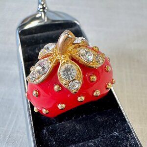 Strawberry Resin and Rhinestone Ring size 5